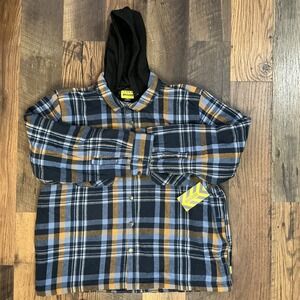 Brazos Work Force Blue  Plaid Hooded Flannel Shirt Jacket. Men's Size 2XL